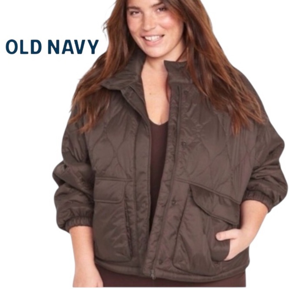 2X Old Navy Packable Oversized Water Resistant Quilted Jacket in Cocoa Brown